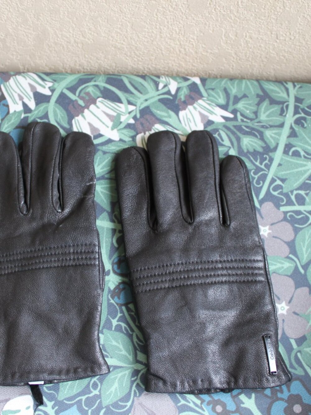 Men's Calvin Klein Black Leather Flannel Lined Touchscreen Gloves XL